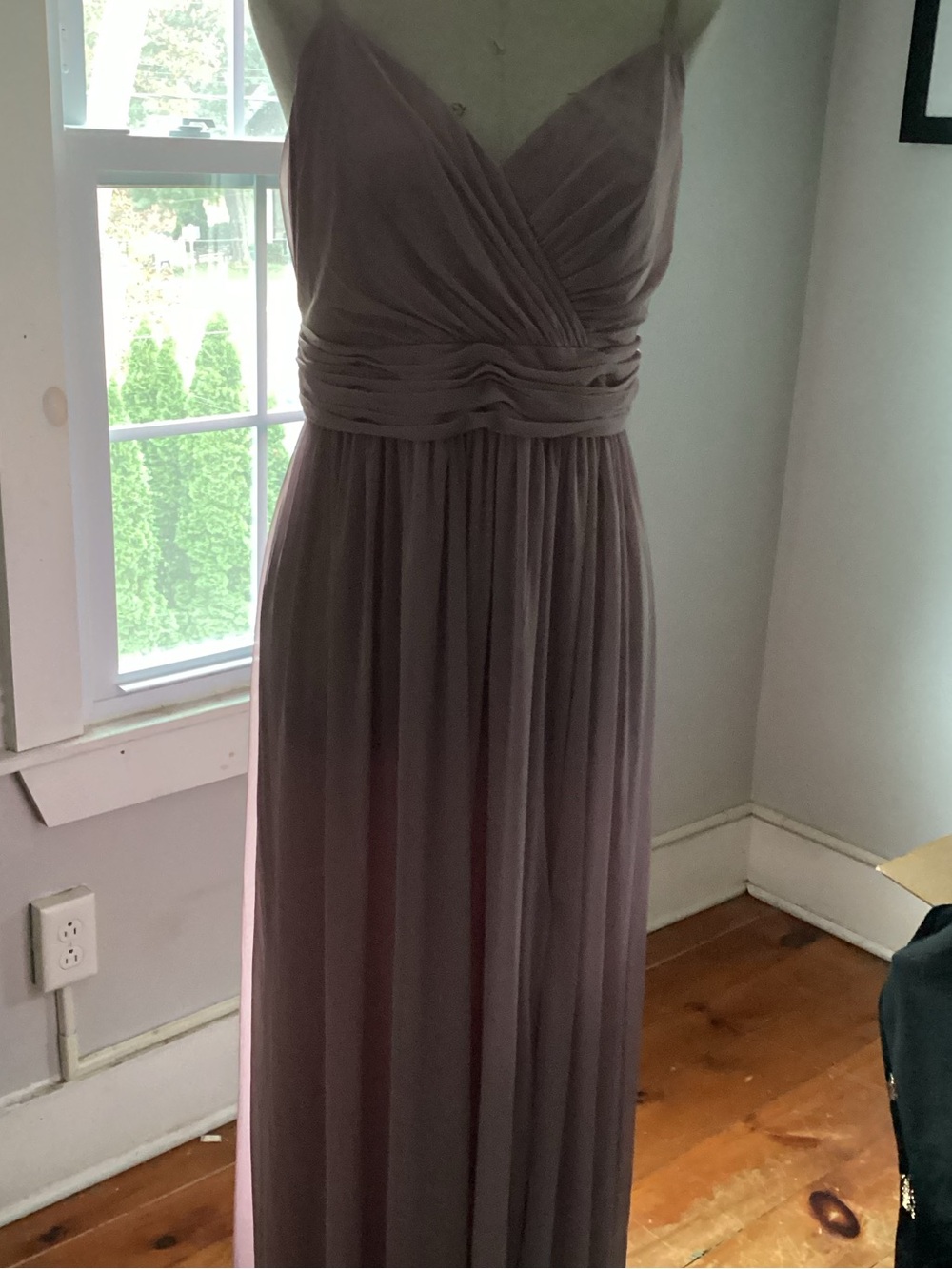 David’s Bridal NWT Dusty Rose Ruched Waist Spaghetti Strap Maxi Dress
